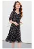 26 year new summer high-end feeling slimming floral skirt vacation style mid length skirt cake skirt short sleeved skirt dress dress dress skirt