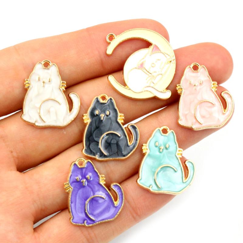 10pcs Enamel Small Cat Charms Pendant DIY Jewelry Making Accessories for Earring Bracelet Necklace Finding Craft Supplies