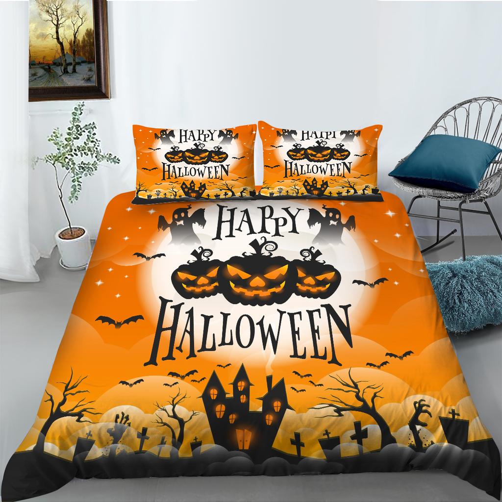 Set de husă de pilota cu imprimare 3D de Halloween cu fată de pernă Textile de casă Set de lenjerie de pat pentru copii Seturi de pat de o singură dimensiune