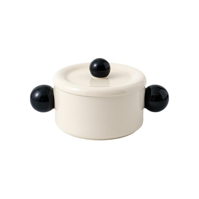 Wind Ceramic Binaural Large Soup Bowl, Household Soup Basin, Student Dormitory Instant Noodle Bowl, Snail Powder With Lid, Gift Tableware