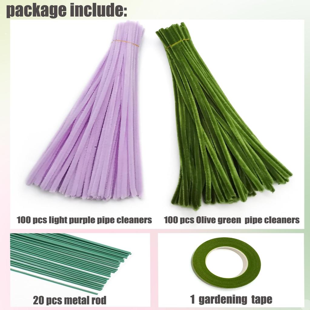 221 Pcs Craft Pipe Clearners Flower Set,Chenille Stem Pipecleaner Kit for Craft Tulip  Bouquet Making,DIY Craft Projects and Hol