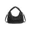Women's Black 3D Pleated Crescent Crossbody Bag