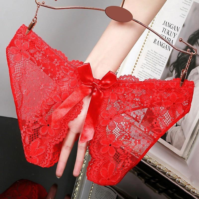 Floral Lace Panties for Women Open Crotch Free To Take Off Underwear Briefs Bow Tie Temptation Sexy Lingerie