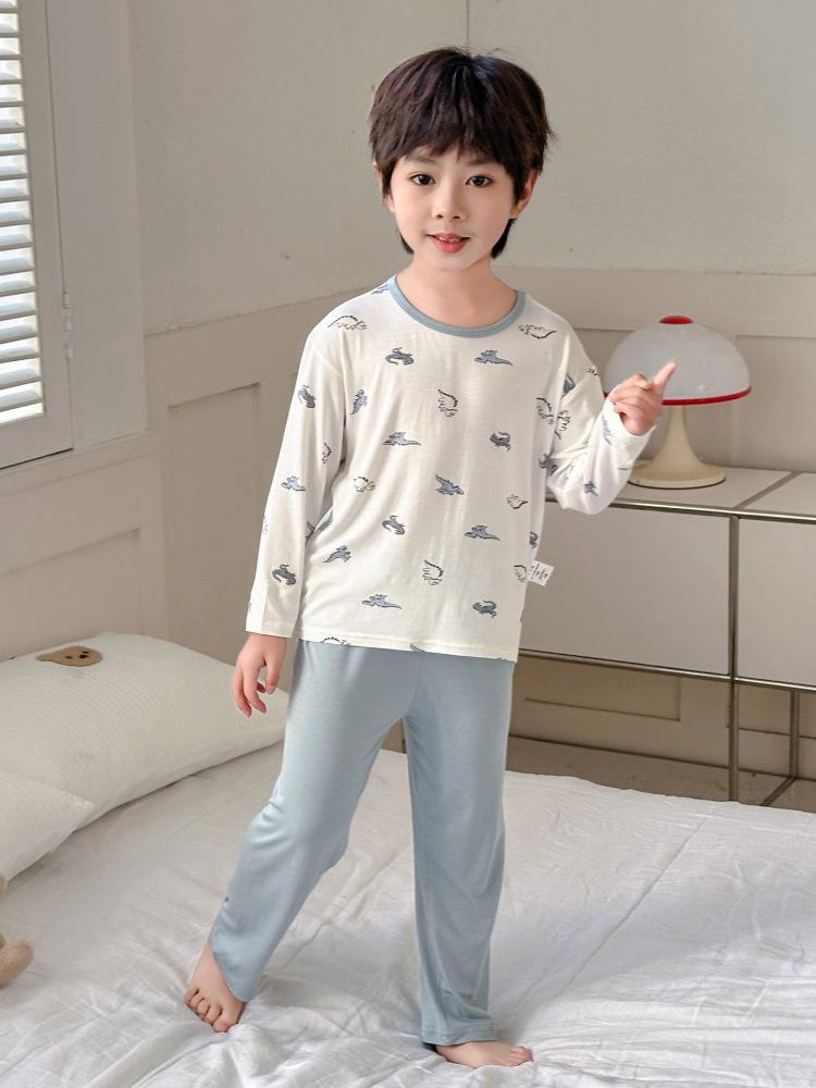 2025 Kids' Spring/Autumn Modal Cartoon Pajama Set: Lightweight & Loose Fit for Boys - Perfect for Home & Air Conditioning.