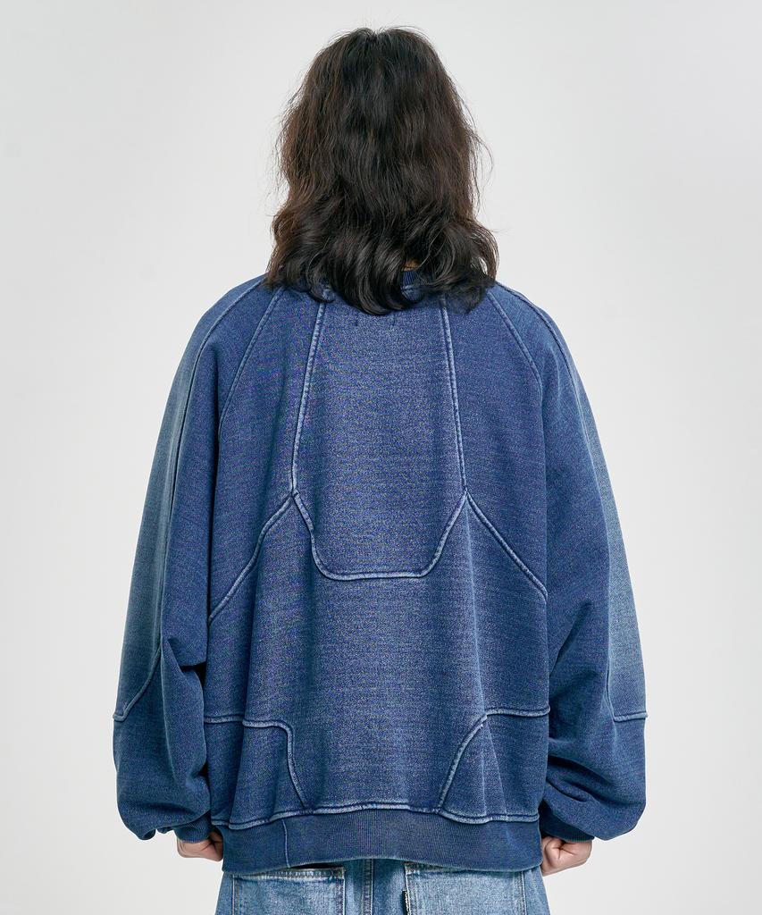 AJOBYAJO Paneled Denim Sweatshirt [Blue]