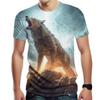 Summer Round Neck 3D Wolf Pattern Print Top Fashionable Casual Short Sleeved Men's T-shirts