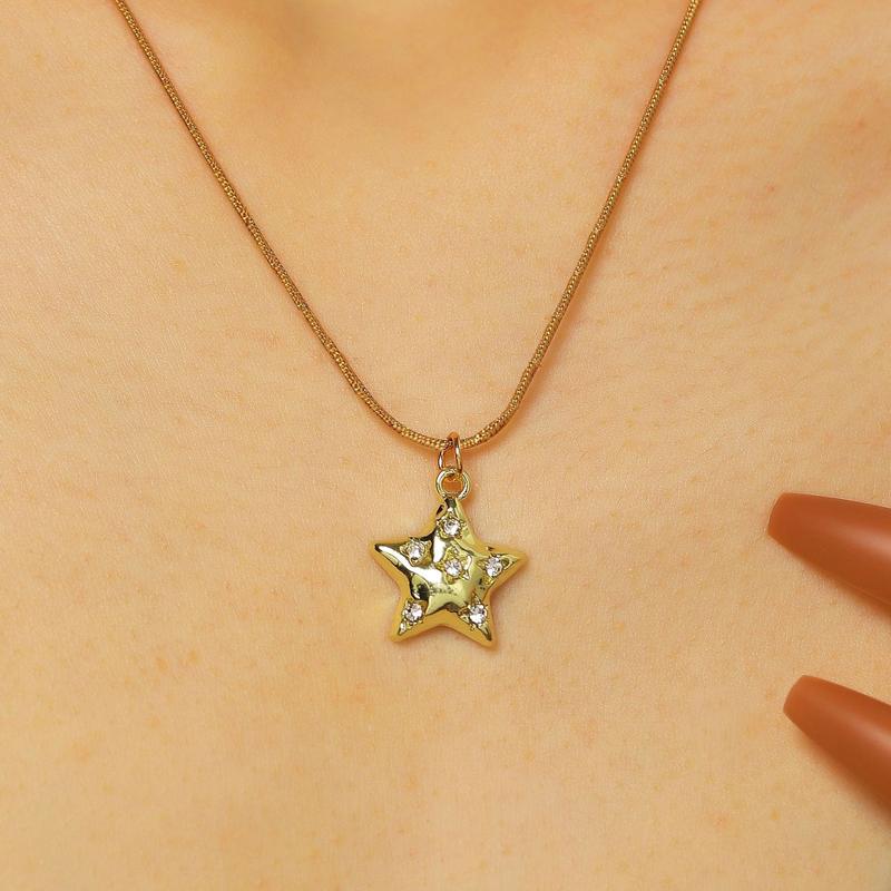Simple Metal Star Set Zircon Pendant Earrings for Women Fashion Pentagram Earrings Bracelet Necklace Set Banquet Party Jewelry