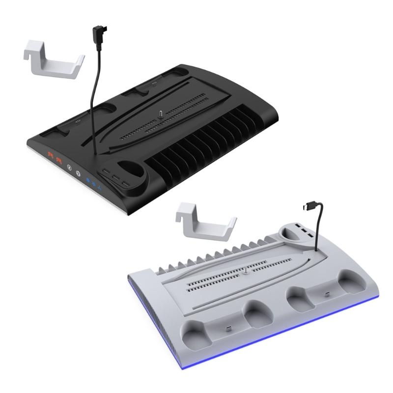 Vertical Stand for Console with Controller Charging Dock Light Headphone Holder & Cooling Fan Game Cartridge Slot