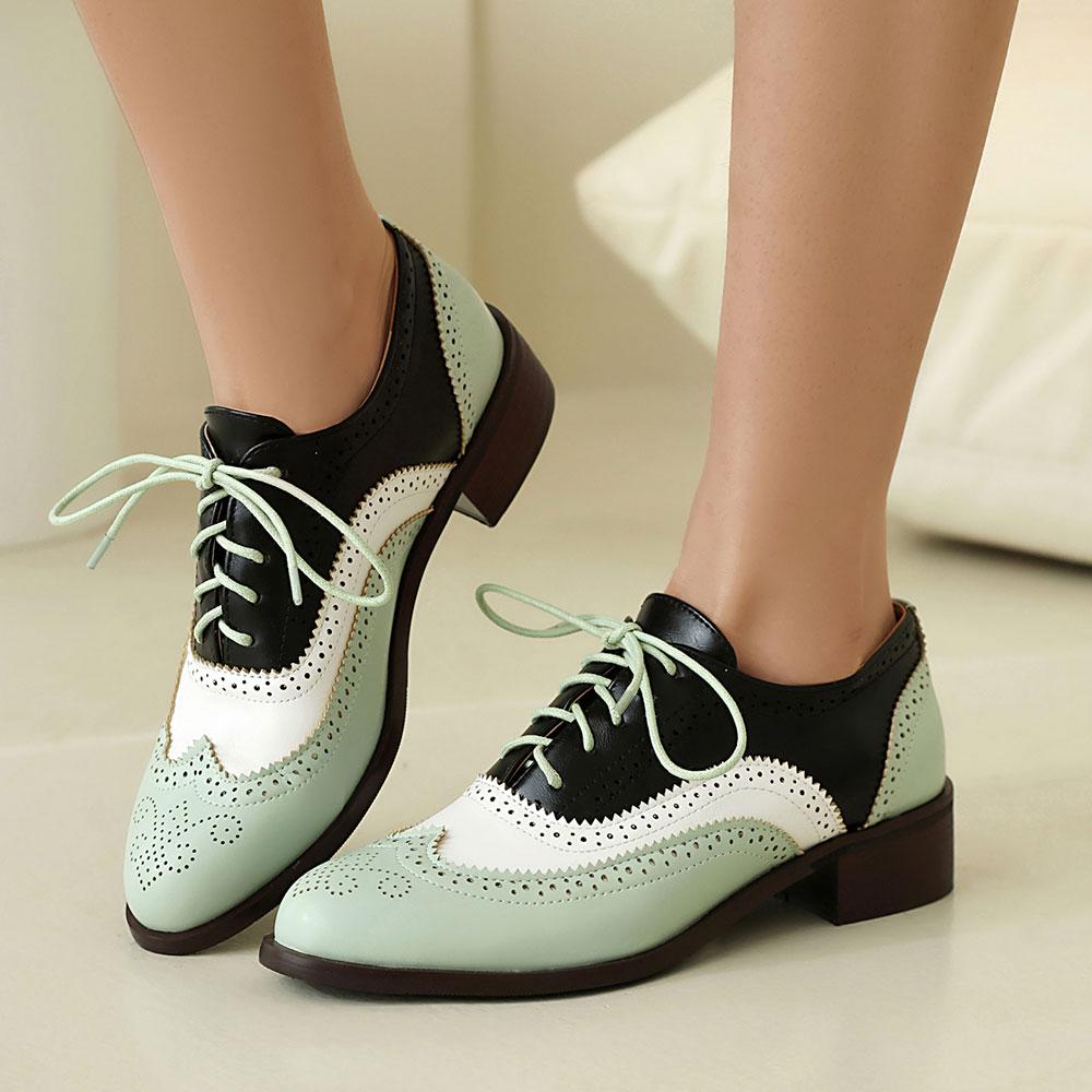 

Прямая поставка, женские британские лоскутные ретро-туфли-броги, весенние винтажные туфли-лодочки Мэри Джейн на шнуровке на низком квадратном каблуке, большой размер 48 41