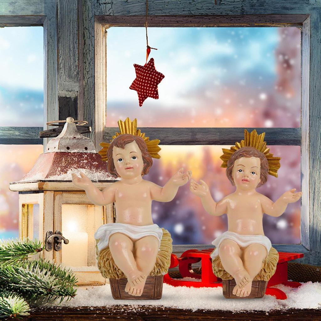 Baby Jesus Figure Mini Manger Resin Baby Jesus Manger Sculpture Christian Holiday Ornament Statue Figurines Miniatures