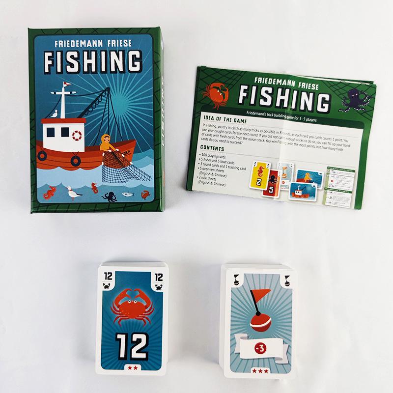 

Bilingual 3-5 Player Fishing and Trick-Taking Card Game for Family Gatherings