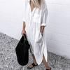 Shirt Dress Solid Color Side Split Spring Summer Temperament Loose-fitting Long Dress