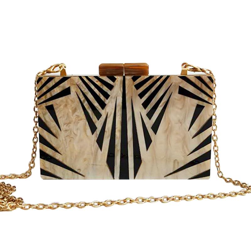 

New Fashion Acrylic Clutch Purse Champagne Geometric Patchwork Evening Bag Luxury Brand Chain Crossbody Bags Mini Woman s Wallet Mini(Max Length 20cm) кофейный