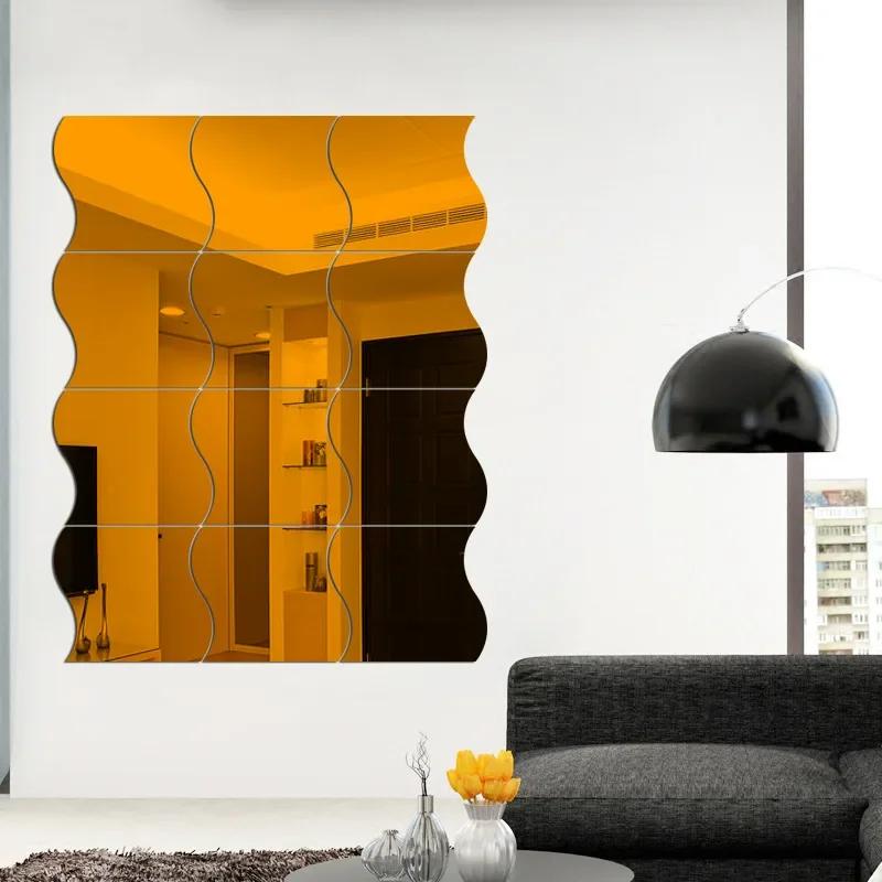 3D Wave Mirror Wall Panels - Modern Art Self-Adhesive Decals for Living Room/Bedroom Wall Decor (Geometric Stickers)