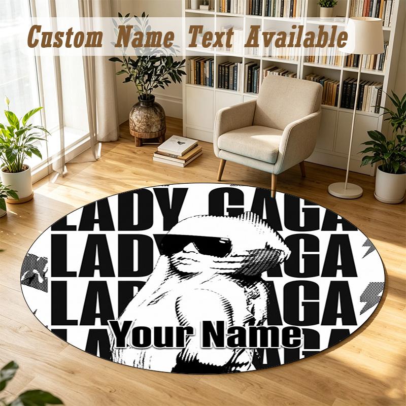 Round Rug Custom NameLady Gaga Pattern Non Slip Carpet Home Floor Decor