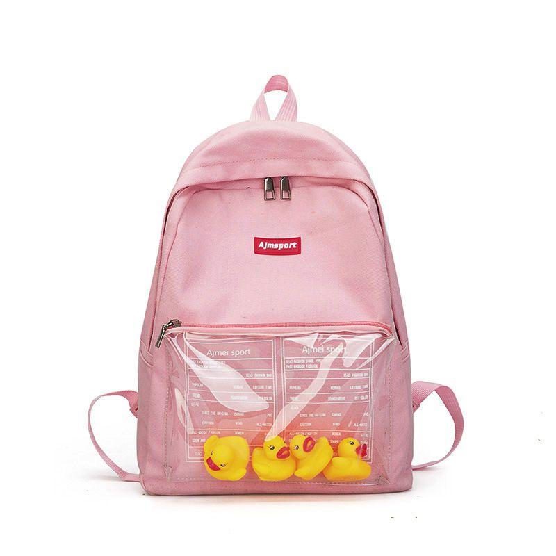 

Wear Resistant Canvas Backpack For Girls With Decorative Duck Toy And Solid Color рожевий