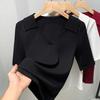 Medium Sleeve Bottom Shirt Five-point Sleeve Sleeve Clavicle Top White Polo Neck Women's T-Shirt Short Sleeve