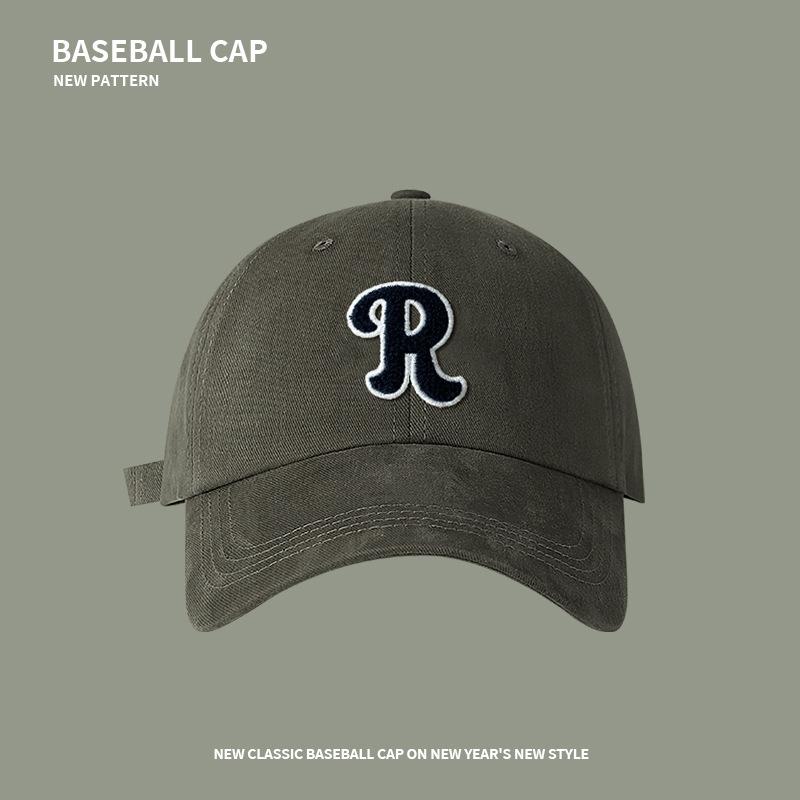 R Label Letter Baseball Cap Women's Autumn and Winter Warm Casual Sunscreen Face Small Versatile Street Sunshade Peaked Hat