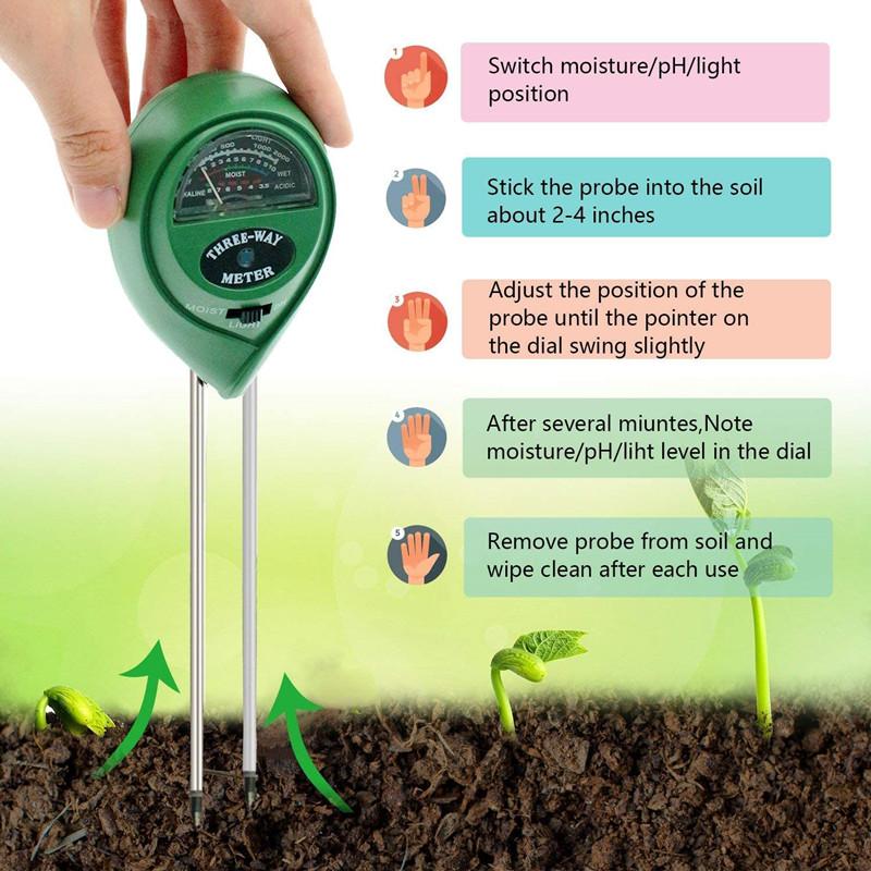 3-in-1 Handheld Soil Meter for Light, Moisture, and pH with Dual Probes