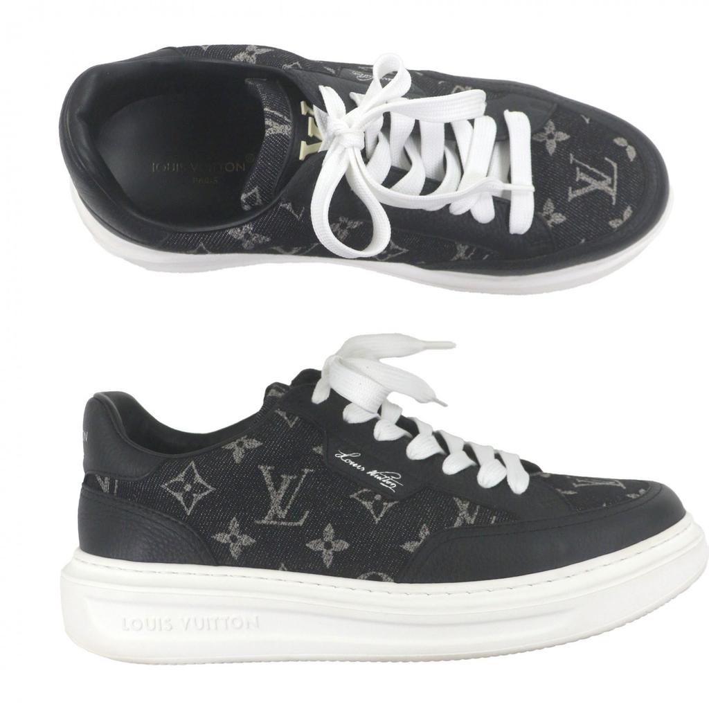 Great LOUIS VUITTON Low cut sneakers black Monogram denim mens 7 1ACQL7 Used