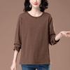 Women's Plus Size Embroidered Cotton Long-Sleeve Shirt, Loose-Fit for Middle-Aged and Elderly - Spring/Autumn Style