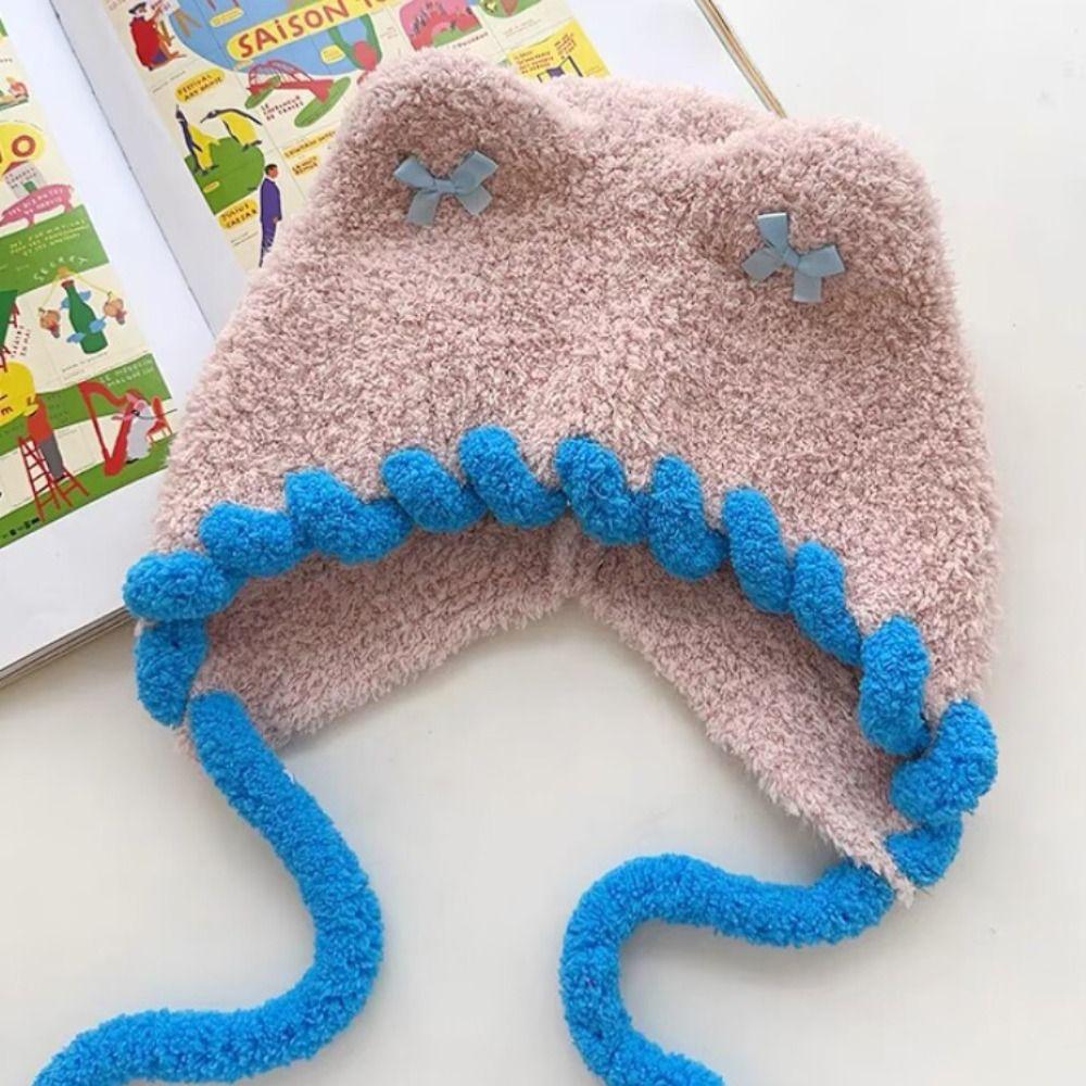 

Knit Bear Ear Beanies Hat Earmuff Woolen Hat Funny Bow Pullover Cap Outdoor