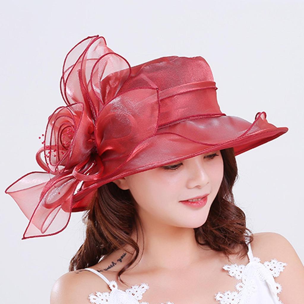 Women's Spring-Summer Fedora with Organza Flower, Veil, and Net for Sun and Beach - European and American Style