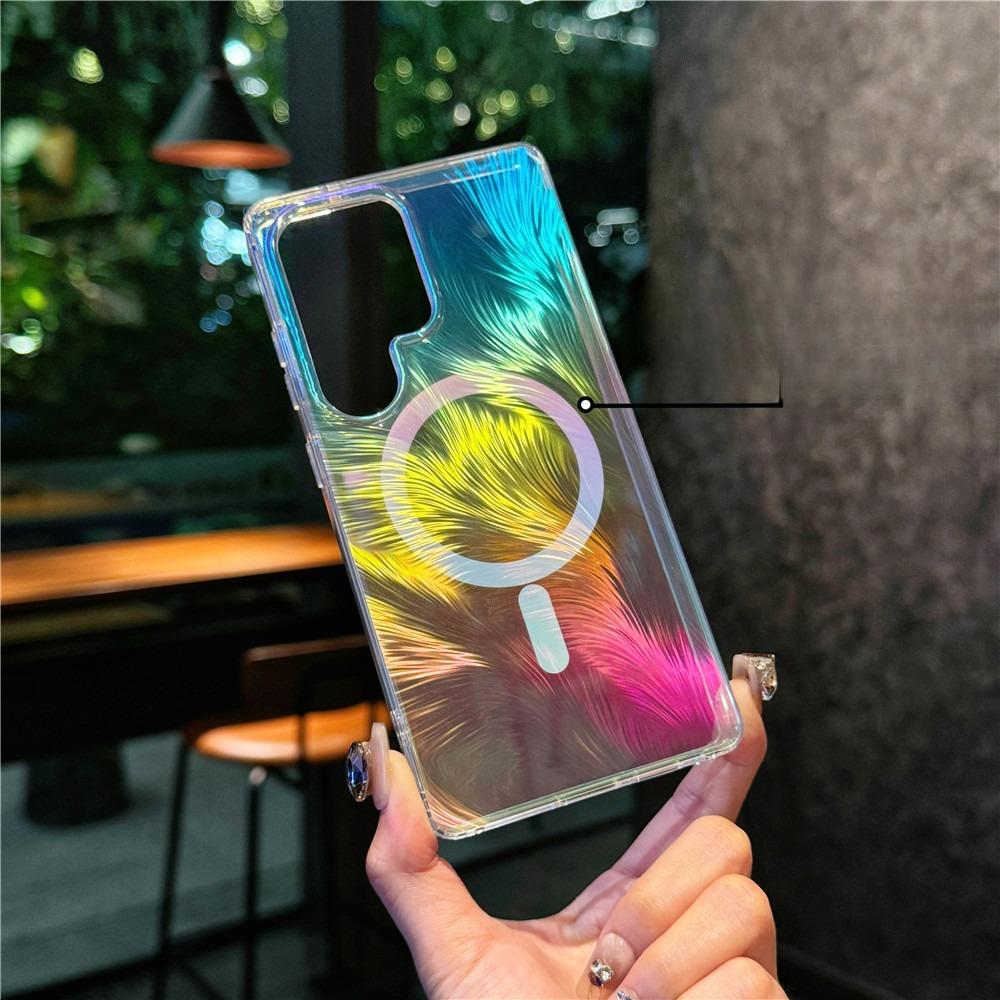 Suitable for Samsung S25ultra Feather Yarn Magnetic Suction Mobile Phone Case Gradient S25edge Color Plated S24 Laser Colorful Anti-fall