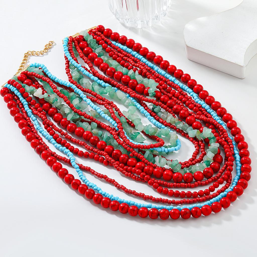 Collar creativo de cuentas de arroz de múltiples capas y colores, accesorio hecho a mano europeo y americano