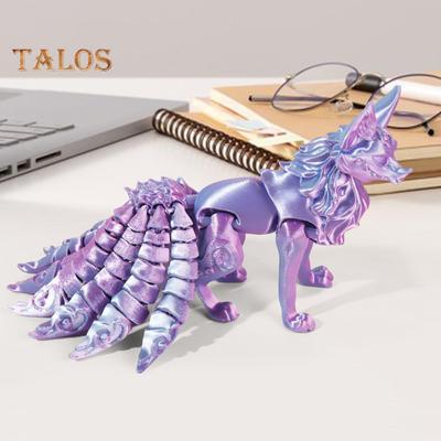 3D Printed Fox Ornament Nine Tailed Fox Figurine with Articulated Tails And Limbs Animal Action Figure Flexible Fidget Toy for Stress Relief Desk