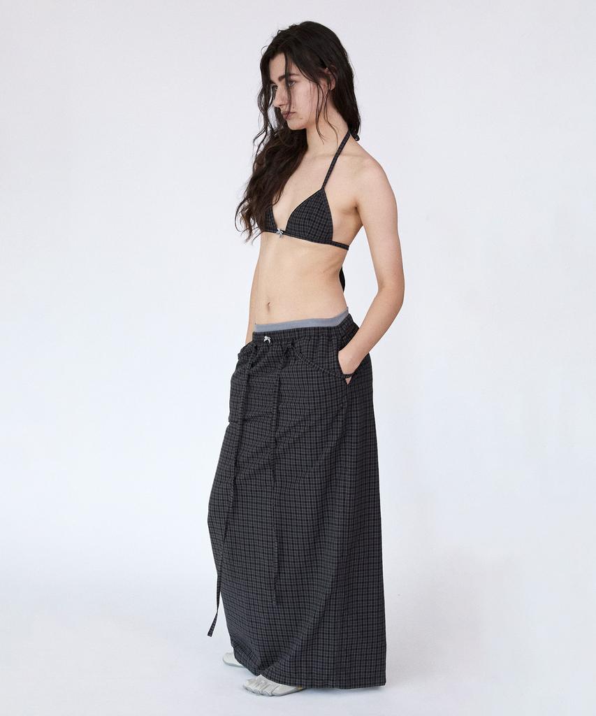 Holpeipeo Layered Check Maxi Skirt (Charcoal)