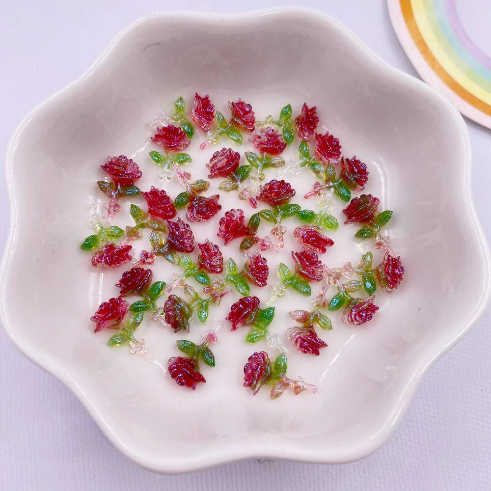 50 Stück Gemischtes Harz Glitzer Mini Niedlich Kristall Bunt Rosa Chinensis Kunst Nagel Flatback Blume Strass Applikationen DIY Scrapbook Zubehör Handwerk