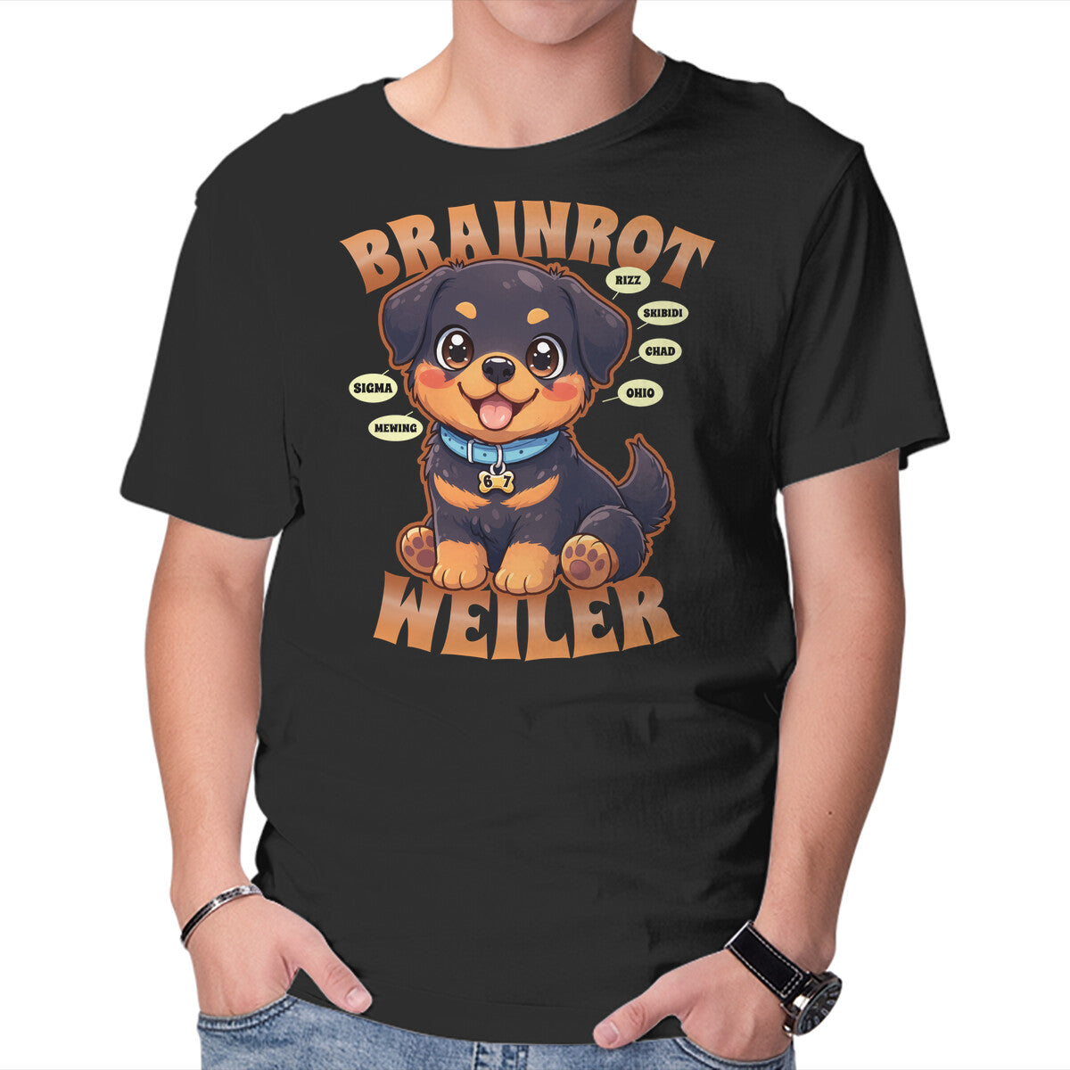 Unisex Crew Neck T-Shirt Brain Rottweiler Graphic Short Sleeve Casual Tee XL
