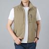 Men Waistcoat Stand Collar Sleeveless Zipper Closure Solid Color Vest Coat with Pockets Outdoor Fishing Waistcoat