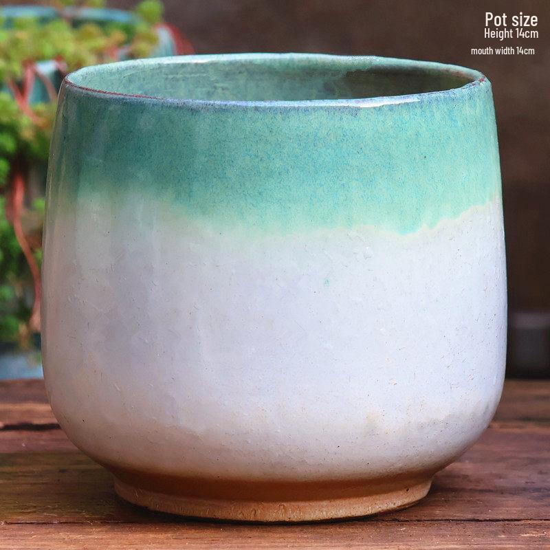 Handmade Large Coarse Pottery Succulent Flower Pot – Round Purple Sand Ceramic Planter