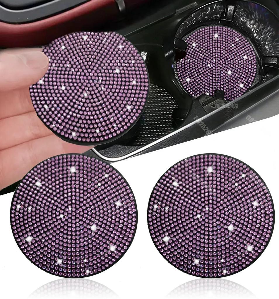 Car Water Coaster Round Interior Bling Decor Diamond Silicone Non-slip Pad Cup Insulation Pad Rhinestone Hot Drill Auto Supplies