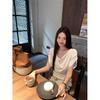 Korean V-neck Slim-fit Design T-shirt Women's Summer Niche Temperament Waist Thin Bat Sleeve Front Shoulder Top Ins