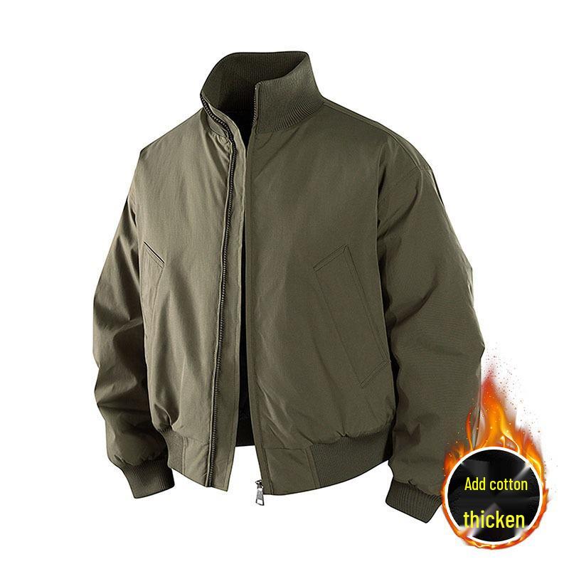 Men's American Style Cotton Flight Jacket: Thickened Autumn/Winter Warm Stand Collar Baseball Outerwear
