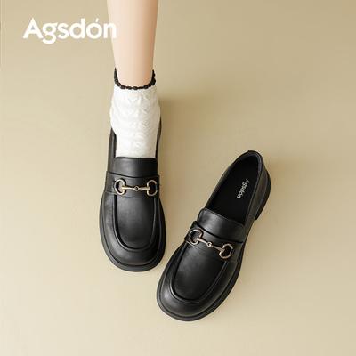 Augustine Loafers Women's Autumn 2025 New Thick Heel British Style Black Small Leather Shoes Commuter Soft-soled Single Shoes