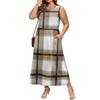Ladies' Plaid Printed Casual and Fashionable Waist Cinched Sleeveless Dress