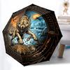 Wolf Breaks Free Pattern Umbrella, Portable and Foldable Design, 8 Ribs, a Casual Accessory for Halloween, Christmas, and Birthday Gifts.