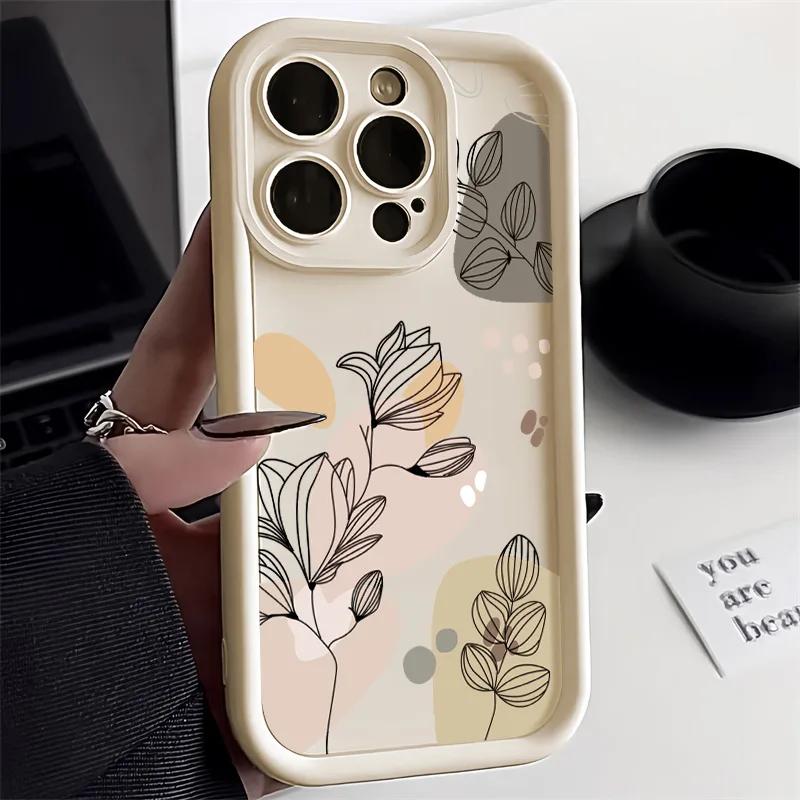 Abstract Plants Phone Case For iPhone 17 15 Pro MaxCase iPhone 13 16 14 12 11 Pro Max X XR XS 7 8 SECandy Liquid Silicone Cover
