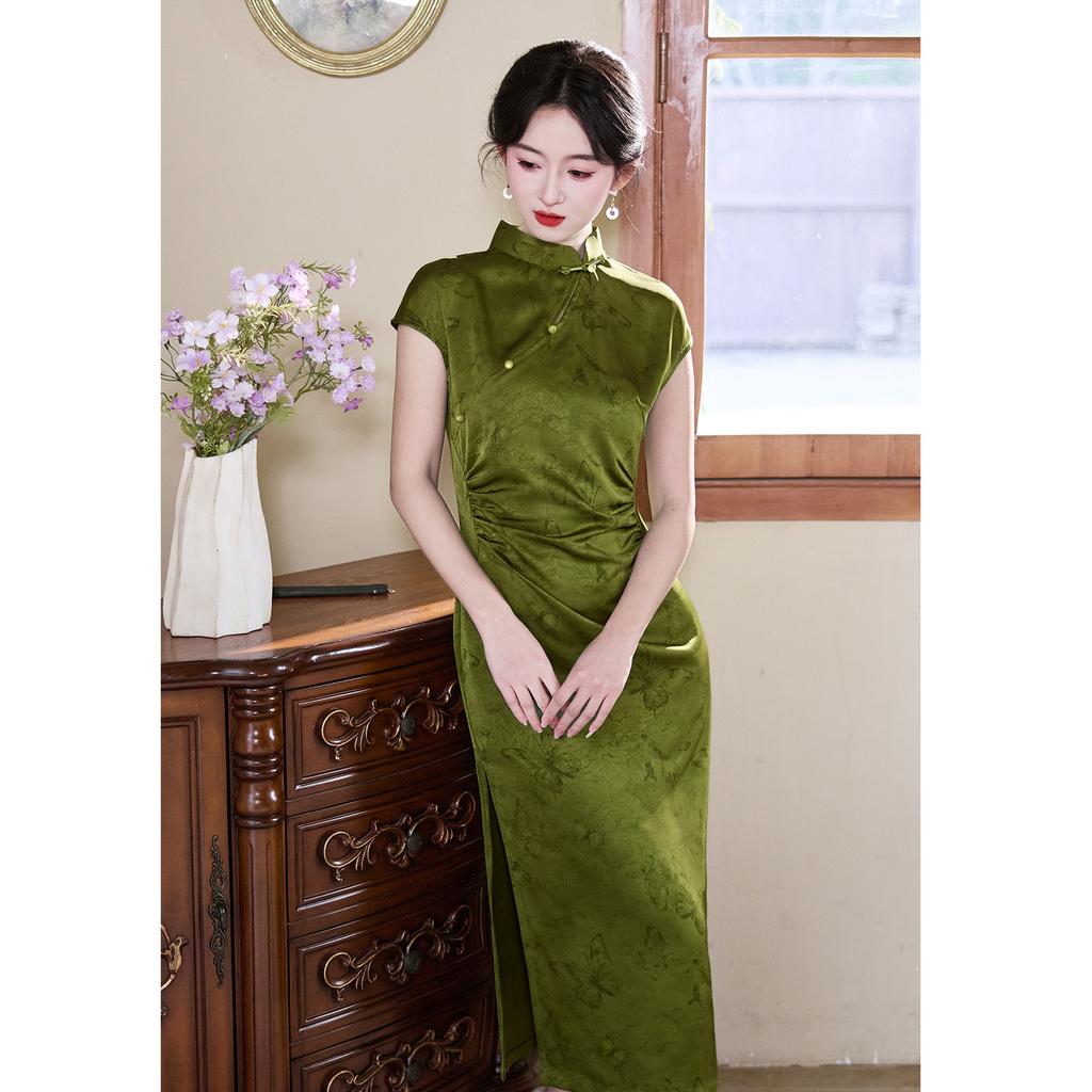 Green new Chinese cheongsam improved young 1011 new American style small temperament high-end dress