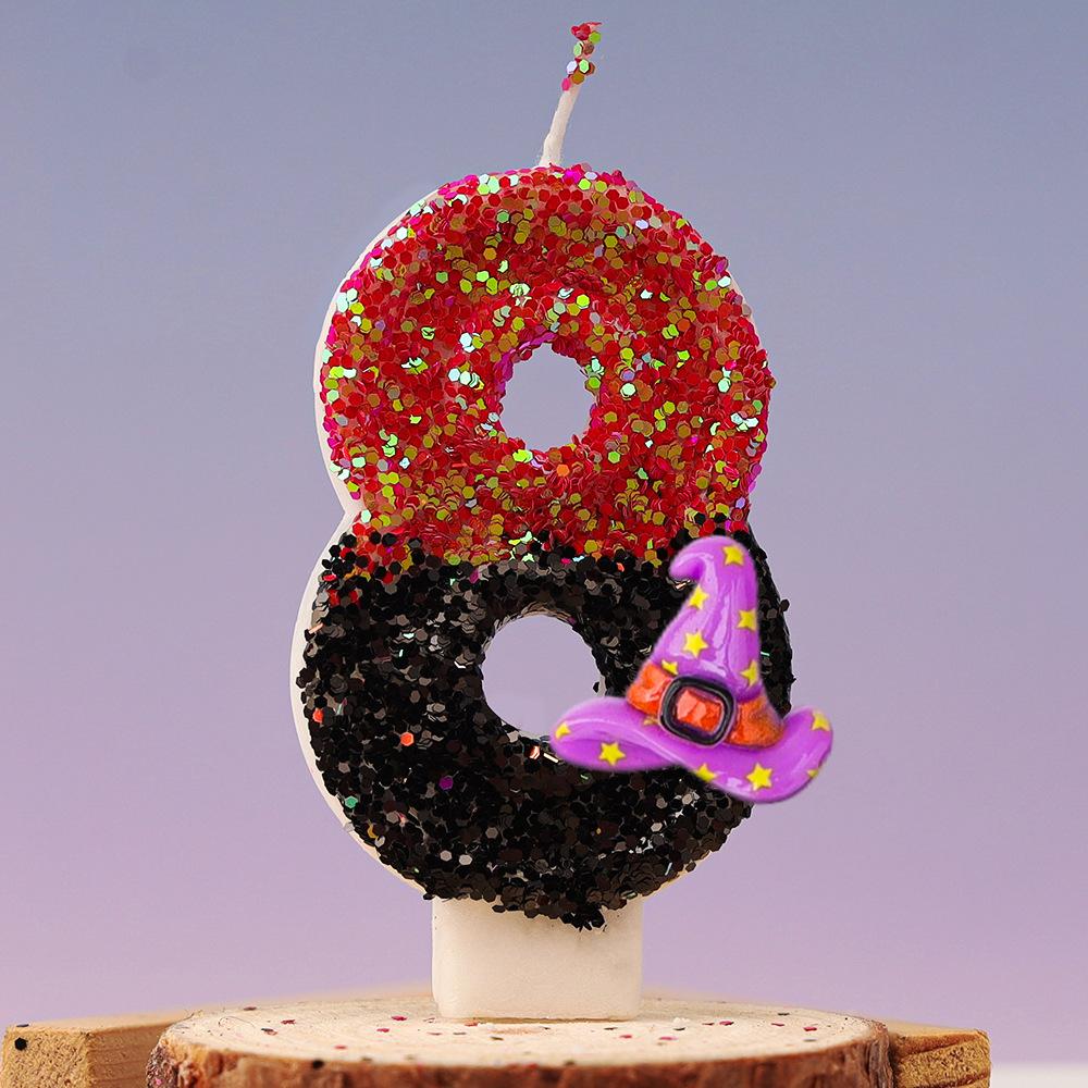 Halloween Birthday Candles for Halloween Theme Party Decor Black Hat Glitter Birthday Number Candle for Kids