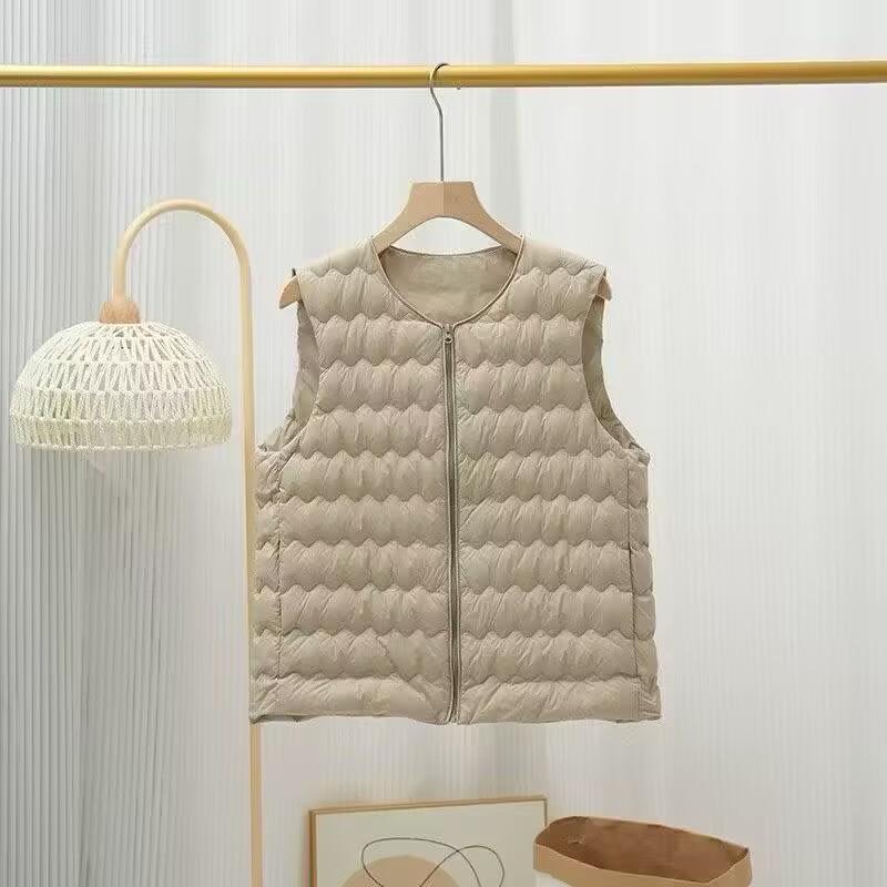 Womens Lightweight Down Vest Short Puffer Sleeveless Jacket 90% White Duck Slim Fit Zipper Front