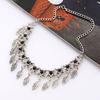 Vintage Carved Alloy Leaf Tassel Necklace with Diamond Neck Chain