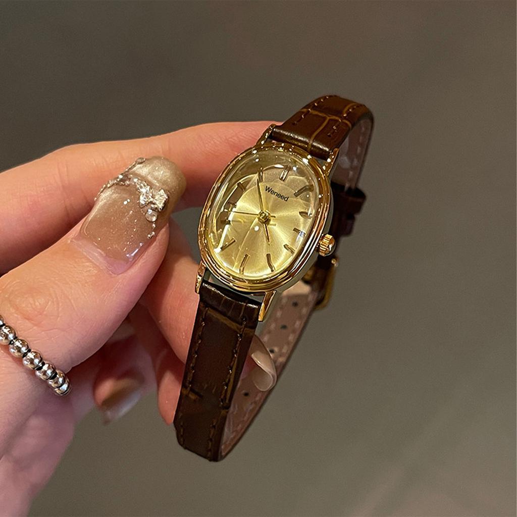 New Luxury Vintage Watch for Women Elegant Brown Leather Strap Quartz Watches with Waterproof, Perfect for Pairing with Dresses