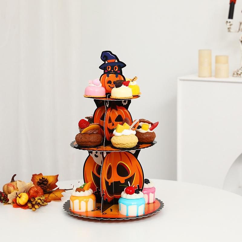 Halloween Dekorationen Kuchenplatten Geister Kürbisse Papier Ältere Desktop Ornamente Weihnachten Dessertständer