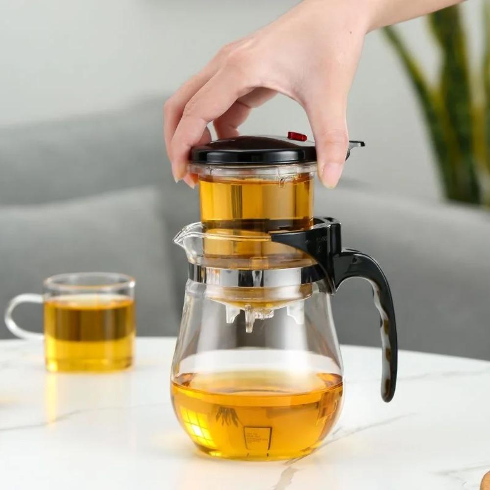 Transparent Heat Resistant Glass Teapot Convenient One-button Filtering Teapot Home