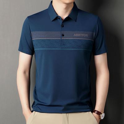 Polo estampado para hombre Camiseta fina transpirable con cuello de solapa Simple Viento Manga media